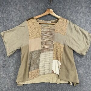 Donna Jessica Blouse Womens 0 Beige Patchwork Boho Lagenlook Colorblock Shirt